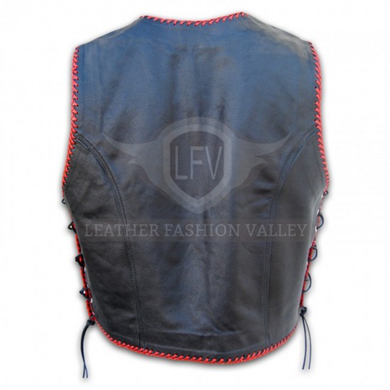 Designer Men Black Red Western Leather Vest